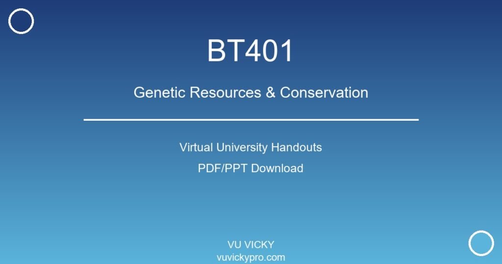 BT401 – Genetic Resources & Conservation Virtual University Handouts