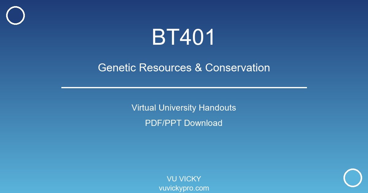BT401 – Genetic Resources & Conservation Virtual University Handouts