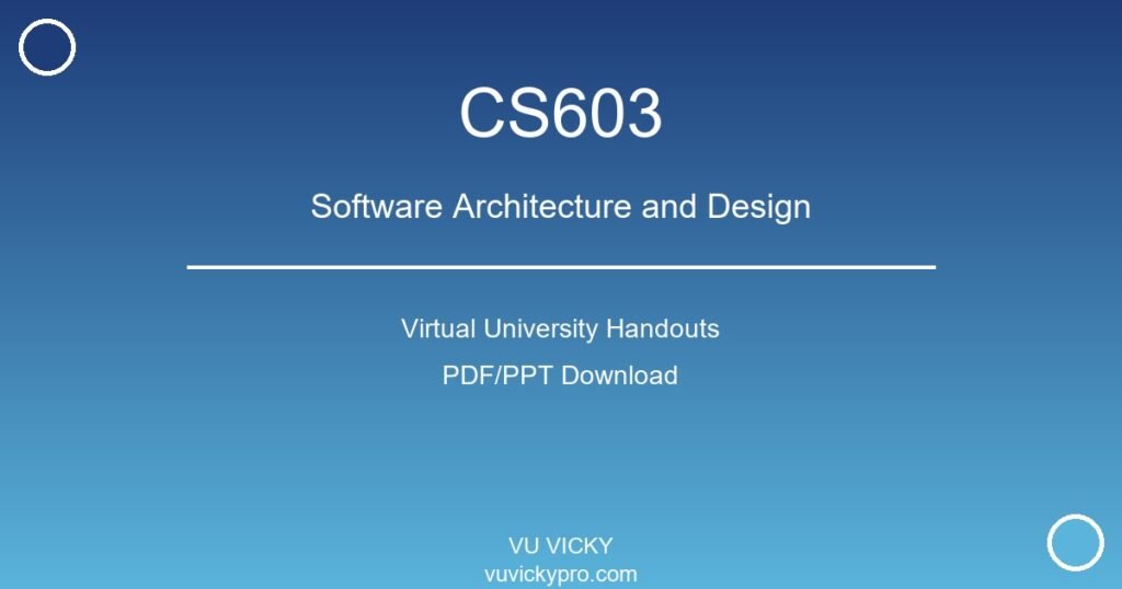 CS603 – Software Architecture and Design Virtual University Handouts