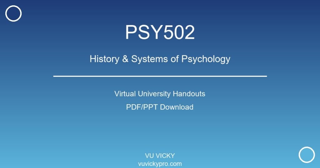 PSY502 – History & Systems of Psychology Virtual University Handouts
